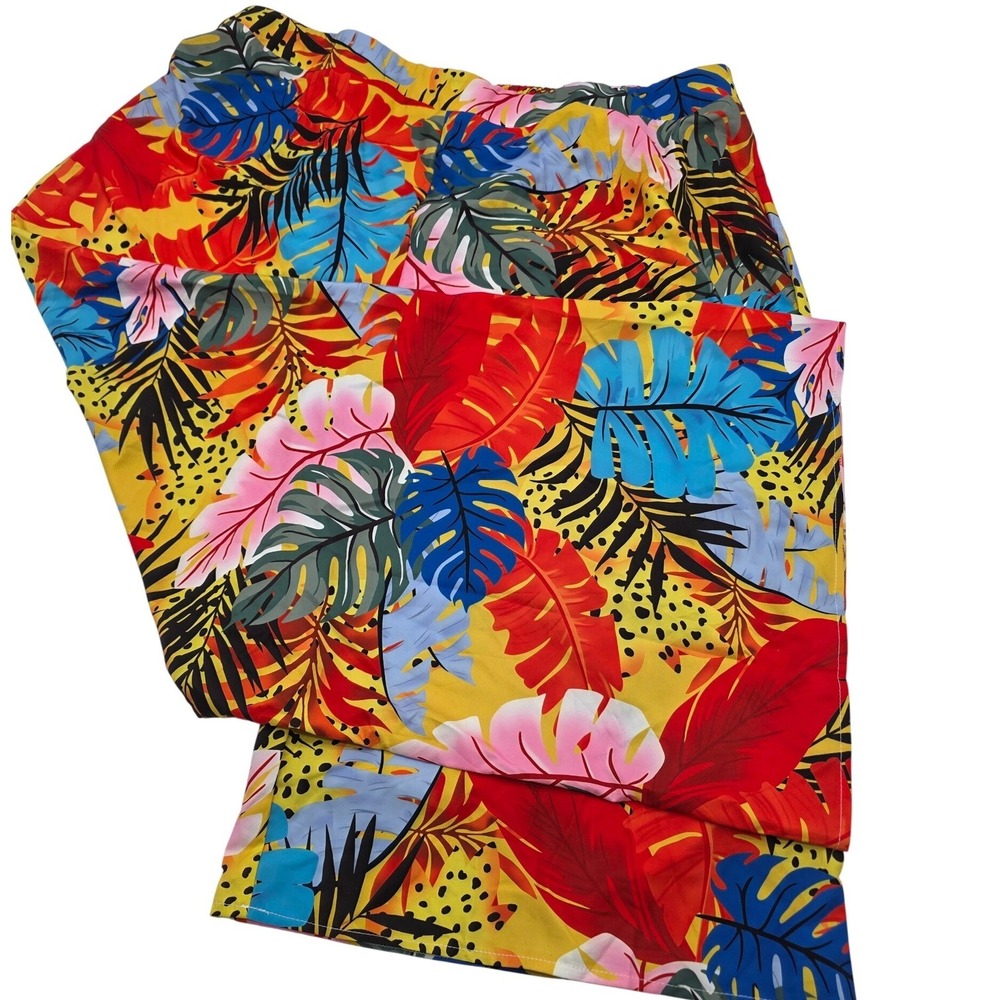 Curve Wide Leg Pants Womens 4XL Multicolor Tropical Leaf Print #Tropical